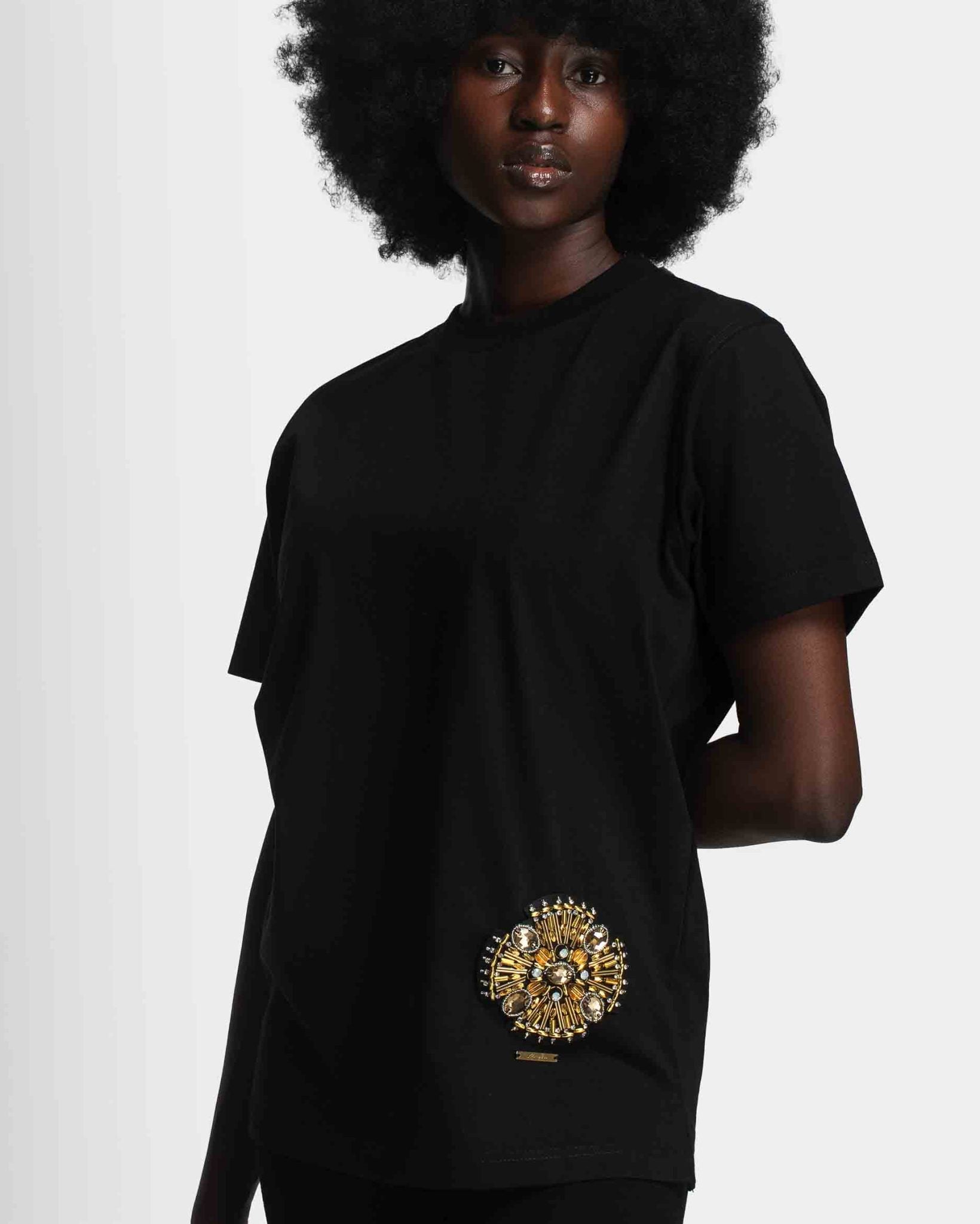 Gold bottom appliqué shirt Black - Image 1