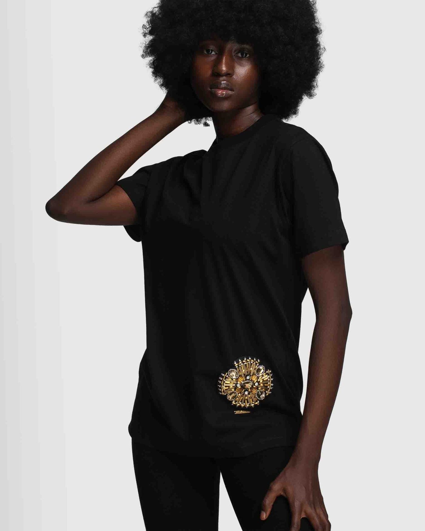 Gold bottom appliqué shirt Black - Image 2