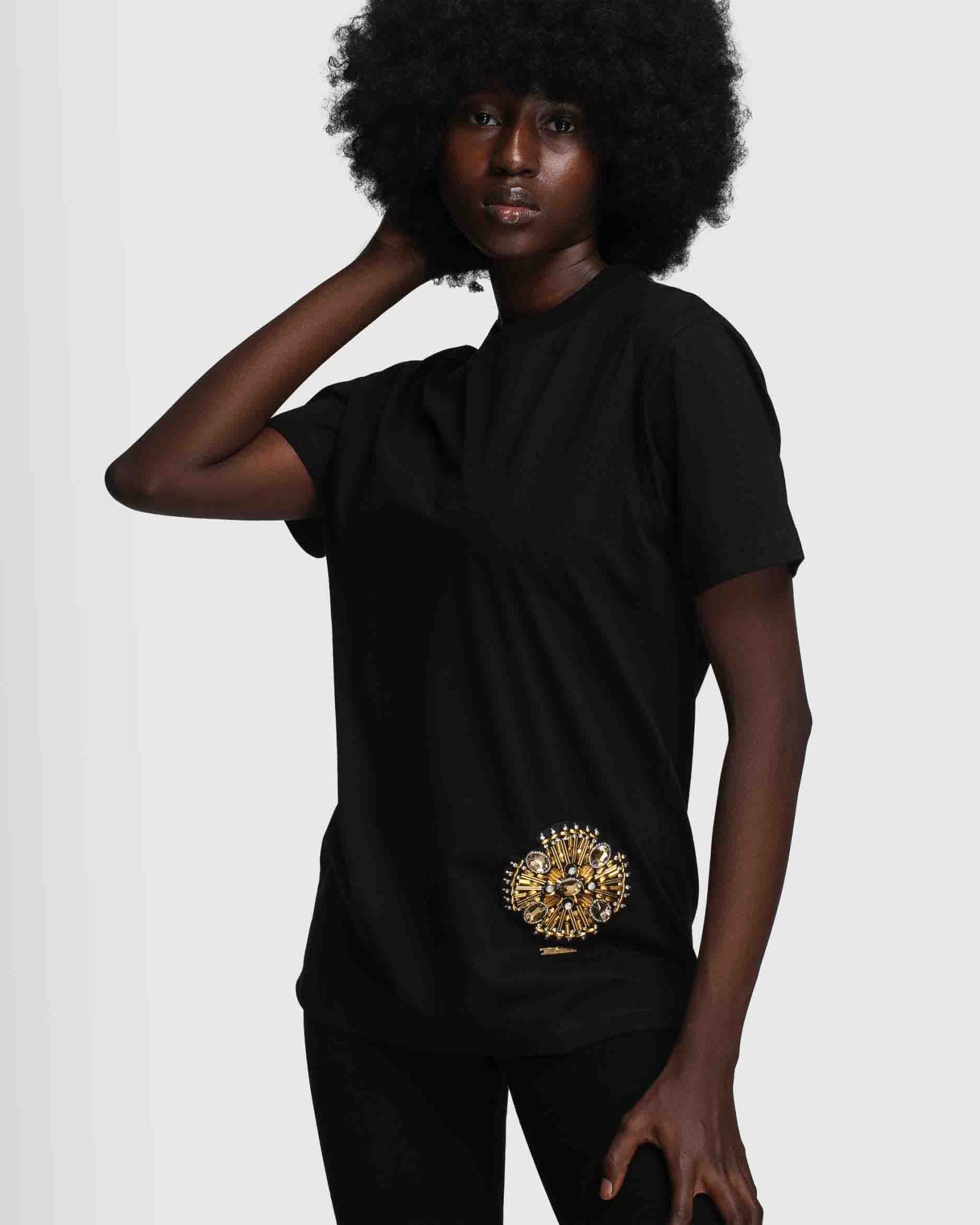 Gold bottom appliqué shirt Black - Image 2
